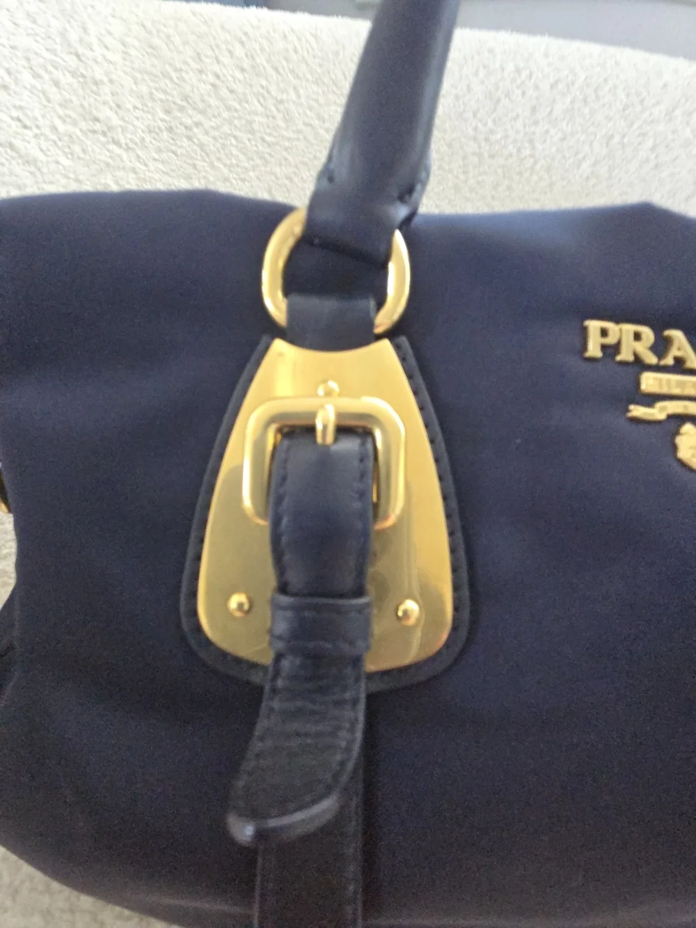 Prada Blue Tessuto Nylon & Soft Calfskin Leather Top Handle Bag